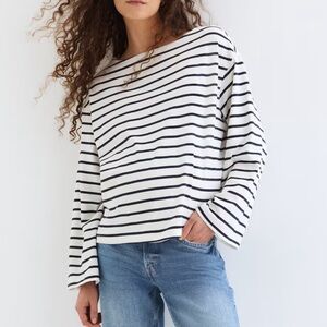 NWT H&M MAMA BEFORE & AFTER JERSEY TOP navy white striped long bell sleeve sz M